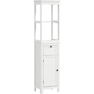 HOMCOM Slim Bathroom Storage Cabinet with Open Shelves and Drawer, White - Homcom