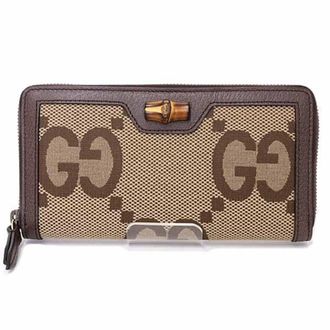 Gucci Beige Brown Canvas Leather Long Wallet (Bi-Fold) (Pre-Owned)
