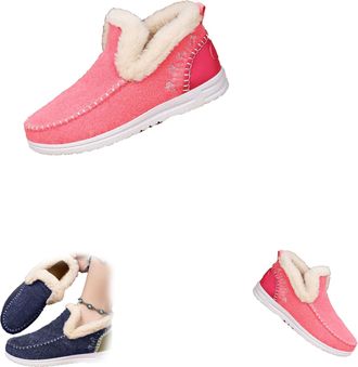 Generic Womens Winter Plush Lined Flat Shoes, Winter Flat Fluffy Ankle Snow Boots,Loafer Casual Outdoor Plush Short,Warm Faux Fur Lined Anti-Slip Slip on (red