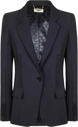 Elisabetta Franchi Double Layer Stretch Crepe Jacket - Dames - Blazers - Zwart - XS - Leer - Jassen