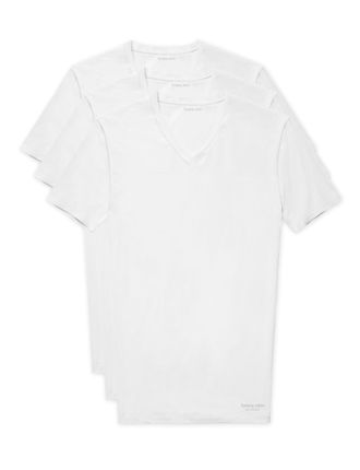 Tommy John Mens Essential Cool Cotton V-Neck Undershirt - Stay-Tucked Fit, White, XL
