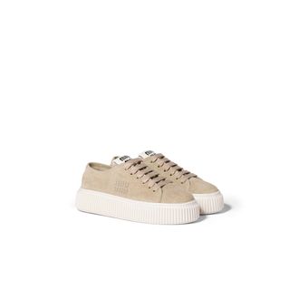 Miu Miu Suede Sneakers, Woman, Desert Beige, Size 41,5
