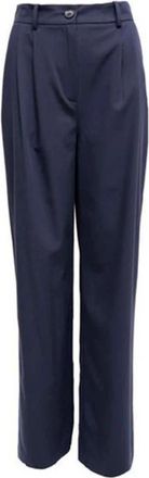 Nafnaf Navy Blauwe Pantalon met Klepzakken - Dames - Wijde Broeken - Blauw - 2XS - Leer - Broeken