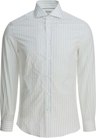 Brunello Cucinelli Cotton Striped Shirt Shirts Bianco-Uomo