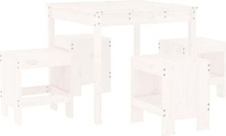 vidaXL 5 Piece Garden Dining Set White Solid Wood Pine Vidaxl