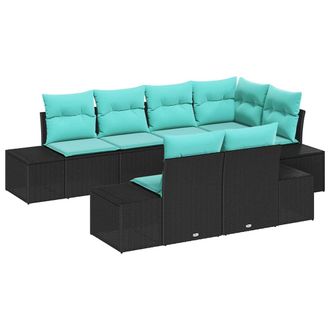 vidaXL Conjunto De Sof&aacute; De Jard&iacute;n 7 Uds. Negro Rat&aacute;n Sint&eacute;tico Vidaxl