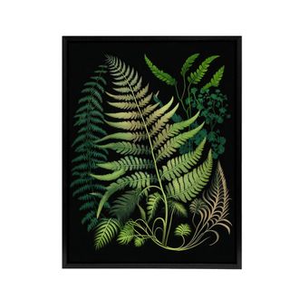 Artery8 Elegant Fern Fronds Botanical Framed Canvas Wall Art Print in Green | Size: W24 x H32
