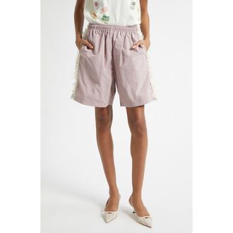 Tanner Fletcher Gender Inclusive Wilbur Ruched Lace Stripe Track Shorts in Pink at Nordstrom, Size Medium