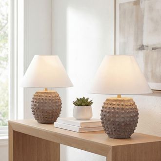 Jonathan Y Designs Effie 18.25 Minimalist Scandinavian Ceramic/Iron Hobnail LED Table Lamp in Matte Taupe at Nordstrom