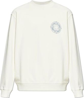 Stone Island Sweatshirt met ronde hals en bedrukt logo - Heren - Sweatshirts - Beige - L - Katoen - Hoodies & sweatvesten