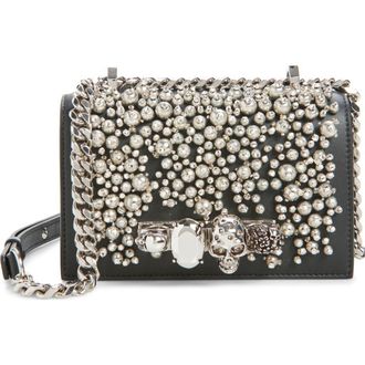 Alexander McQueen Mini Jewelled Satchel in Black/Silver at Nordstrom