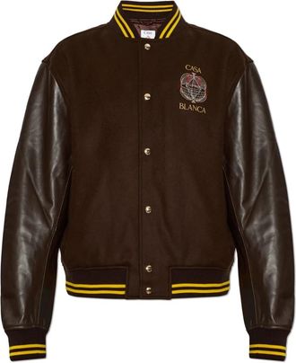 Casablanca Celestial Pyramid Wol & Leder Varsity Jacket - Heren - Bomber jackets - Bruin - L - Wol - Jassen