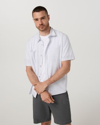 Vuori Clothing Short Sleeve Bridge Button Down - Relaxed Fit | White Dune Stripe | Medium