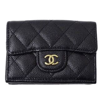 Chanel Black Grained Calfskin Wallet (Tri-Fold) (Pre-Owned)
