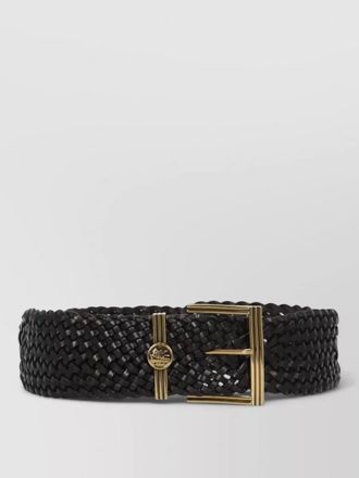 Etro leather belt gold tone buckle braided
