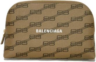 Balenciaga Beige Brown Coated Canvas Leather Clutch Bag Pouch (Pre-Owned)