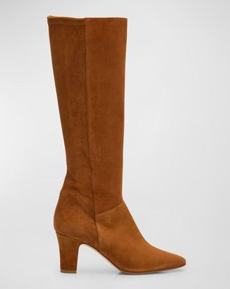 Manolo Blahnik Pitana Suede Block-Heel Knee Boots