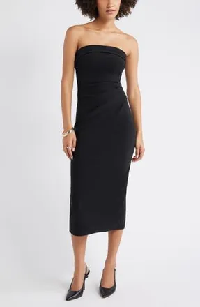 Open Edit Strapless Crepe Midi Dress in Black at Nordstrom Rack, Size X-Large