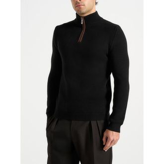 Mani&egrave;re De Voir Torin Quarter Zip Knit Jumper in Black at Nordstrom, Size Xx-Large