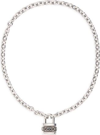 Balenciaga BB Padlock Necklace in Silver/Antique Silver at Nordstrom, Size Medium