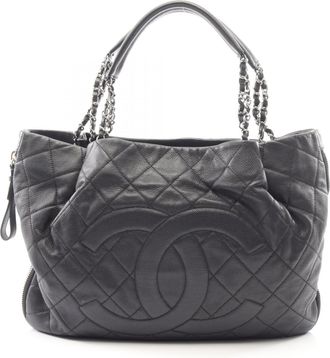 Chanel Black Grained Calfskin Handbag Tote Bag (Pre-Owned)