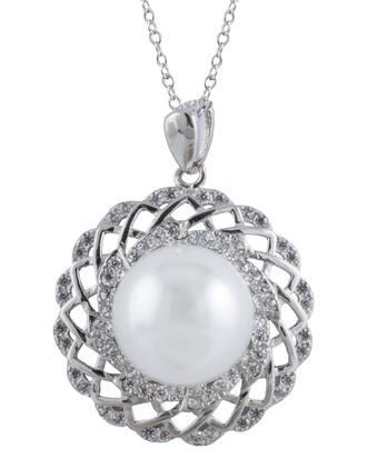 Splendid Pearls Silver 12Mm Pearl Cz Pendant