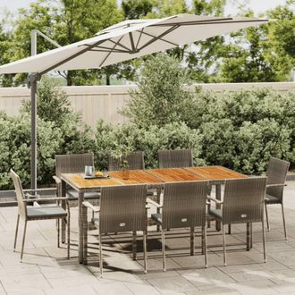 vidaXL Set Comedor Jard&iacute;n 9 Pzas Y Cojines Rat&aacute;n Sint&eacute;tico Gris Vidaxl