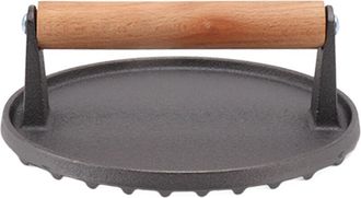 OEM Presse &Agrave; Griller - Fonte - Surface Rainur&eacute;e - Poign&eacute;e En Bois De H&ecirc;tre - Pour Barbecue Et Cuisson De Steaks - 1 Pi&egrave;ce