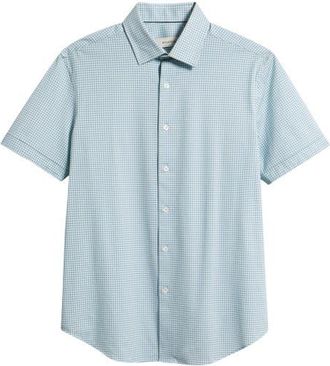Bugatchi Miles OoohCotton Neat Dot Print Short Sleeve Button-Up Shirt in Seafoam at Nordstrom, Size Xx-Large