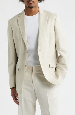 Open Edit Slim Fit Solid Linen Blend Sport Coat in Beige Birch at Nordstrom, Size 38