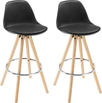 Woltu Woltu 2 X Taburete De Bar Con Respaldo Marco De Madera Maciza Imitaci&oacute;n De Cuero Para Cocina Bar Paquete De 2 Unidades Negro