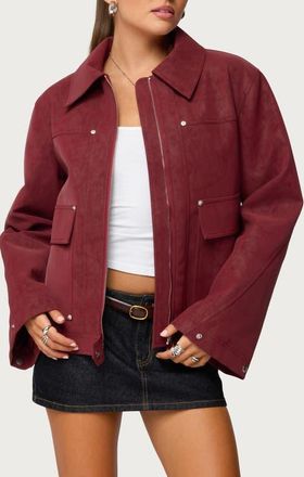 Edikted Annabelle Oversize Faux Suede Jacket in Burgundy at Nordstrom, Size X-Large