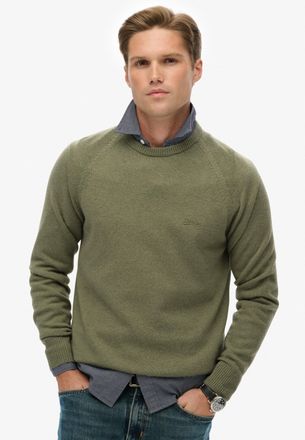 Superdry Strickpullover SUPERDRY WOOL BLEND JUMPER, Herren, Gr. XXL, light sage, Strick, Obermaterial: 35% Wolle, 35% Nylon, 30% Baumwolle, meliert, regular fi