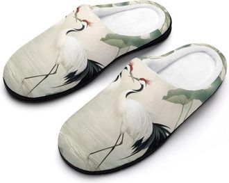 Generic White Crane Jungle Animals Mens Slippers Comfortable And Non-slip Cotton Slipper Shoe for House