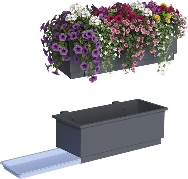 Relaxdays Balcony Planters 2-pack for Railings, HxWxD: 17x50x19 cm, Drainage Tray, Steel, Anthracite