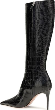 PARIS TEXAS Womens Knee-High Boots Vera Crocodile Leather Charcoal