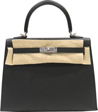Herm&egrave;s Herm&egrave;s Kelly 25 Black Epsom With Silver Hardware