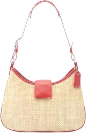 Coach Pre-owned Leren Raffia Schoudertas - Dames - Vintage Schoudertas - Beige - ONE Size - Leer - Vintage