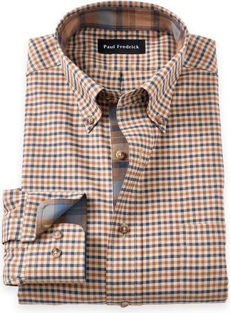 Paul Fredrick Tailored Fit Non-iron Thermolite Flannel Check Dress Shirt With Contrast Trim