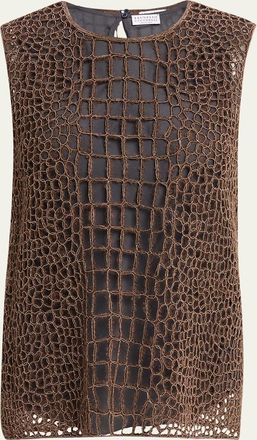 Brunello Cucinelli Monili Croc-Effect Sleeveless Top