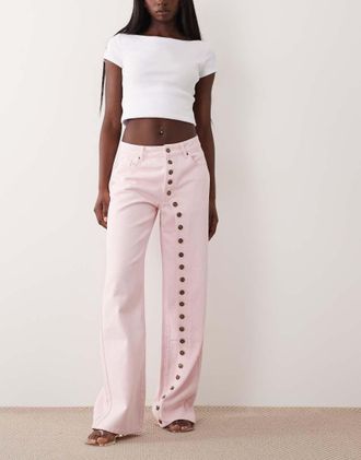 Lioness Penny - Jeans comodi con abbottonatura asimmetrica rosa