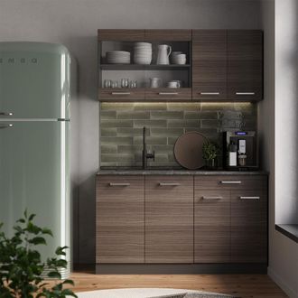 Vicco Cocina Para Solteros R-line, Gris Noble/antracita, 140 Cm Sin Encimera