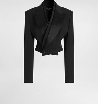 Dolce & Gabbana Sicilia Double-breasted Jacket In Wool Gabardine - Woman Blazers Black Wool 42
