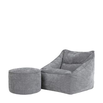 Icon Brand Sill&oacute;n puf y reposapi&eacute;s redondo de chenilla texturada gris