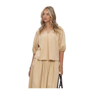 Amaya Amsterdam Elsie Blouse - Dames - Blouses & Shirts - Beige - Maat: XS Katoen