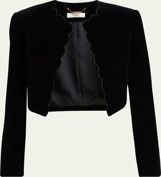 Chlo&eacute; Scalloped Velvet Crop Jacket
