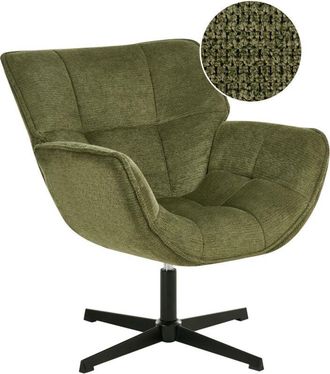 Beliani Beliani - Upholstered Occasional Accent Armchair Curved Seat Swivel Frame Retro Seat Green Auma