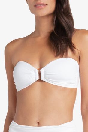 Helen Jon Hook Back Tortoise Bandeau in Textured White at Nordstrom, Size X-Small