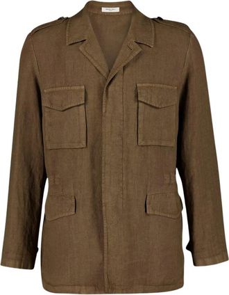 Boglioli Linnen Field Jacket Bruin - Heren - Zomerjassen - Bruin - XL - Linnen - Jassen