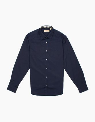 Burberry Mens Burberry Cambridge Long Sleeve Shirt Navy Blue - Size: 40/Regular